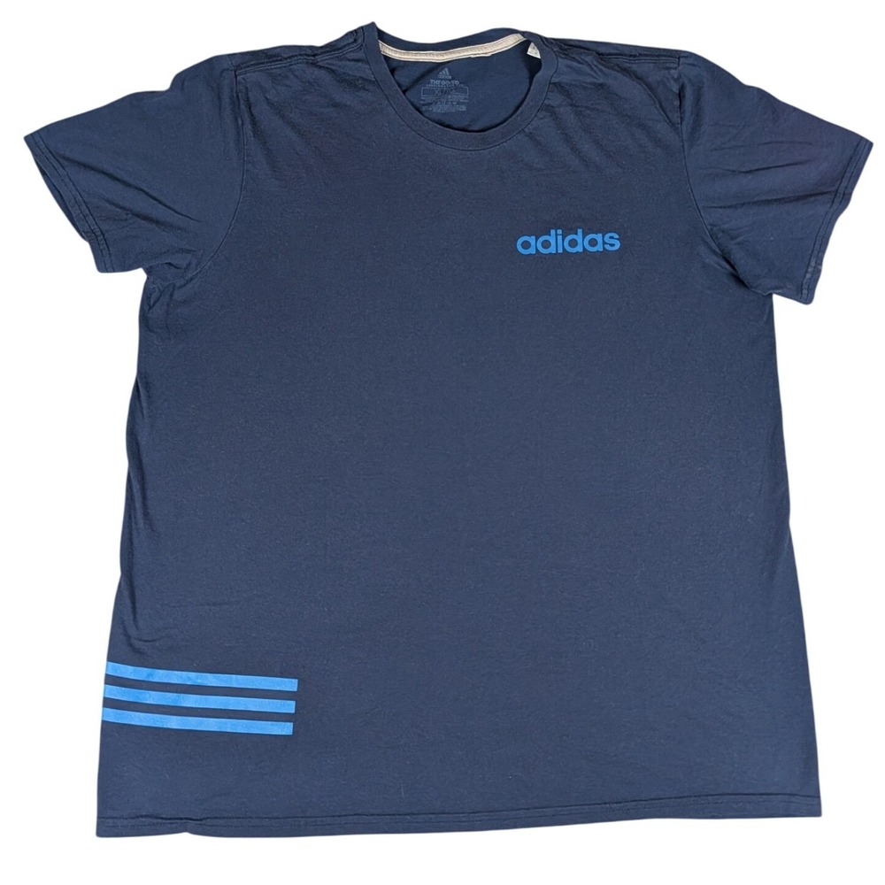 Adidas T-Shirt Mens XL Navy Blue Climalite 3-Stripes Graphic Good Condition